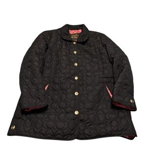 Coach Black Quilted Coat with Pink Lining & Gold Buttons